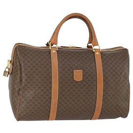 Céline Bolsa Boston em lona Macadam CELINE em couro PVC marrom dourado Auth 164941 Marrom Dourado