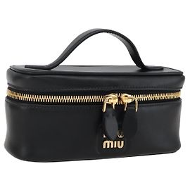 Pochette da trucco Miu Miu in pelle nera e oro Auth 161324M Nero D'oro