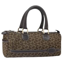 Céline Bolsa de mão em lona Macadam C da CELINE marrom e dourada Auth ti3721 Marrom Dourado