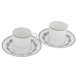 Hermès Conjunto de 2 xícaras e pires em platina Schoendunkle HERMES, cerâmica Auth am10750SAV Branco
