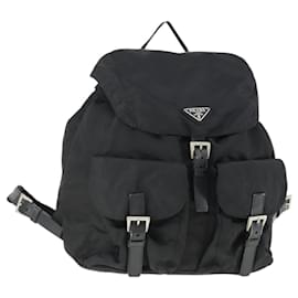 PRADA Backpack Nylon Black Silver Auth 171402 Black Silvery