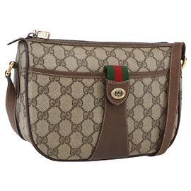 Bolsa Sherry Line GG Supreme Web da GUCCI em PVC bege e dourado 89 02 032 Auth BA10447 Bege Dourado
