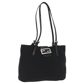 FENDI Mamma Baguette Borsa Tote Nylon Nero Argento Auth 171610 Nero Argento