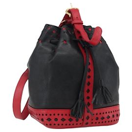 SAINT LAURENT Bolsa de Ombro Couro Preto Vermelho Ouro Auth 171068V Preto Vermelho Dourado