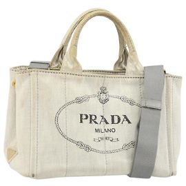 PRADA Canapa PM Sac à main en toile 2way Gris Or Auth ti3731 Marron Doré