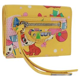 Balenciaga Cartera Puppy de cuero amarillo plateado Auth BA10560AV Plata Amarillo