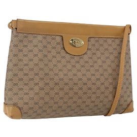 Gucci Bolsa de Ombro Micro GG Supreme PVC Bege Dourado Auth ti3673 Bege Dourado