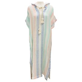 Robe maxi en lin gaze à capuche rayée blanche / pastel multi de Lisa Marie Fernandez Multicolore