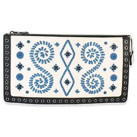 Prada Weiß Schwarz Saffiano bestickte Ösen Clutch Schwarz Weiß