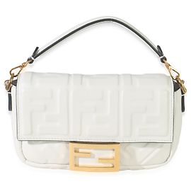 Fendi White Nappa FF 1974 Embossed Mini Baguette Bag White