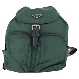 Prada Double Front Pocket Backpack Tessuto Small Green