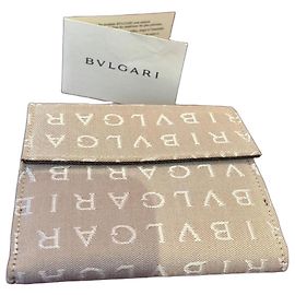 Bulgari Monogram Wallet Beige and Brown Leather Brown Beige