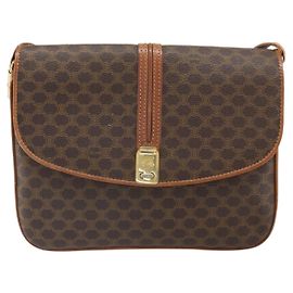 Céline Celine Vintage Macadam Lona e Couro Marrom