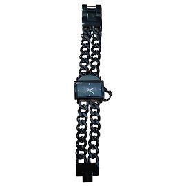 Reloj Jean Paul Gaultier de Acero Negro con Pulsera Cubana Doble Negro