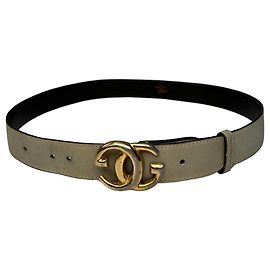 Cinto de couro GG vintage Gucci cinza Bege