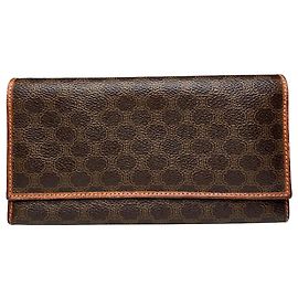 Céline Porta-ID de couro monograma Triomphe vintage Celine Paris marrom Marrom