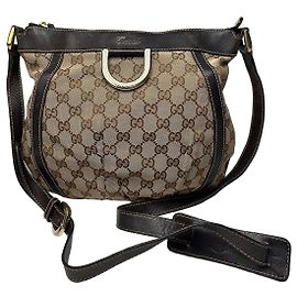 Vintage Gucci Monogram D-Ring Shoulder / Crossbody Bag Beige Brown Brown