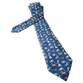 Corbata Hermès completamente nueva de seda Azul Multicolor