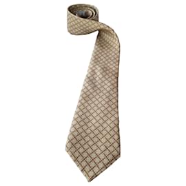 Hermès beige silk tie with chain pattern Brown Beige