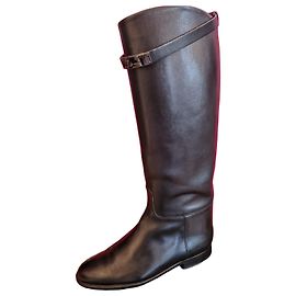 Hermès Black Leather Jumping Boots Black