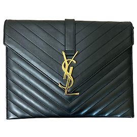 Yves Saint Laurent Cassandra V-Stitch Chain Shoulder Bag Black