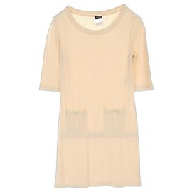 Chanel Coco Mark Knopf Baumwollkleid Beige Roh