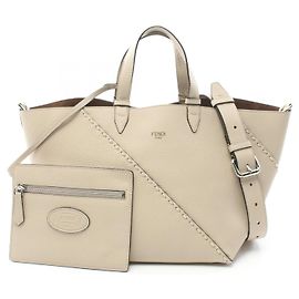 Bolsa tote de couro diagonal Selleria da Fendi Bege