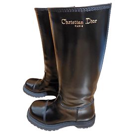 Bottes Diorebel de Christian Dior en cuir de veau noir taille 42 Noir