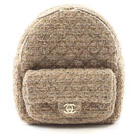 Chanel Matelassé Fabric Leather Backpack Beige