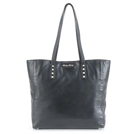 Borsa tote in pelle con borchie Miu Miu Nero