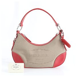 Borsa in pelle jacquard con logo Prada a spalla BR3429 Rosso Beige