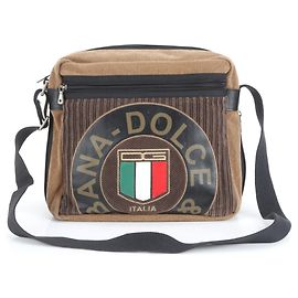 Dolce & Gabbana Brown Canvas Leather Messenger Shoulder Bag Brown
