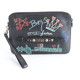 Dolce & Gabbana Millennials Leather Clutch Bag Black