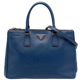 Bolsa Prada Galleria Double Zip em Saffiano Lux azul médio Azul Azul escuro