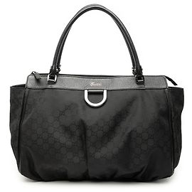 Gucci Black Large GG Nylon Abbey D Ring Tote Black
