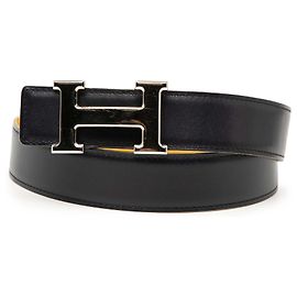 Cinturón reversible Constance H en ternera negra y Courchevel de Hermès Otro Caramelo