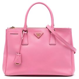 Bolsa Prada Galleria Double Zip em Saffiano Lux rosa médio Rosa