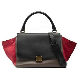 Céline Sac Trapeze en cuir tricolore marron Celine petit modèle Marron Autre
