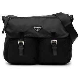 Bolsa mensageiro Prada em tessuto preto com zíper e fivela dupla Preto