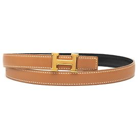 Cinto reversível Constance H em couro Gulliver e Box Calf marrom da Hermès Outro
