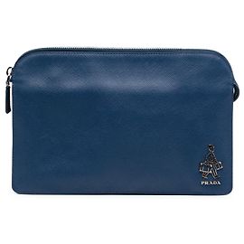 Prada Blaue Saffiano Bellboy Clutch Blau Dunkelblau