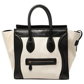 Céline Celine Mini Borsa da Viaggio Bicolore in Tela e Pelle Marrone Marrone Beige