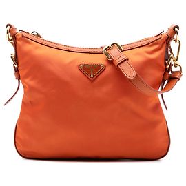 Prada Arancione Saffiano Rifinito Tessuto Borsa a Tracolla con Zip Arancione