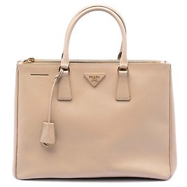 Prada Brown Large Saffiano Lux Galleria Double Zip Tote Brown Beige