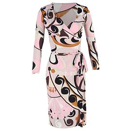 Vestido envelope estampado Emilio Pucci em rayon multicolorido até o joelho Multicor