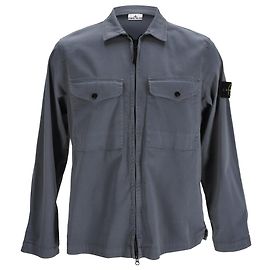 Camisa com zíper e badge de bússola Stone Island em algodão cinza Cinza
