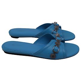 Balenciaga Cagole Slide Flat Sandals in Blue Leather Blue