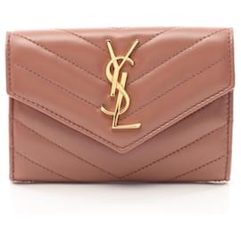 Yves Saint Laurent Portefeuille en cuir avec monogramme Saint Laurent Marron