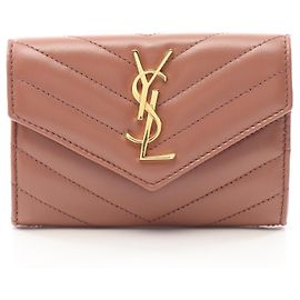 Yves Saint Laurent Saint Laurent Monogram Envelope Leather Wallet Brown