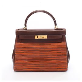 Bolsa Hermès Kelly 28 Marrom Multicor Laranja